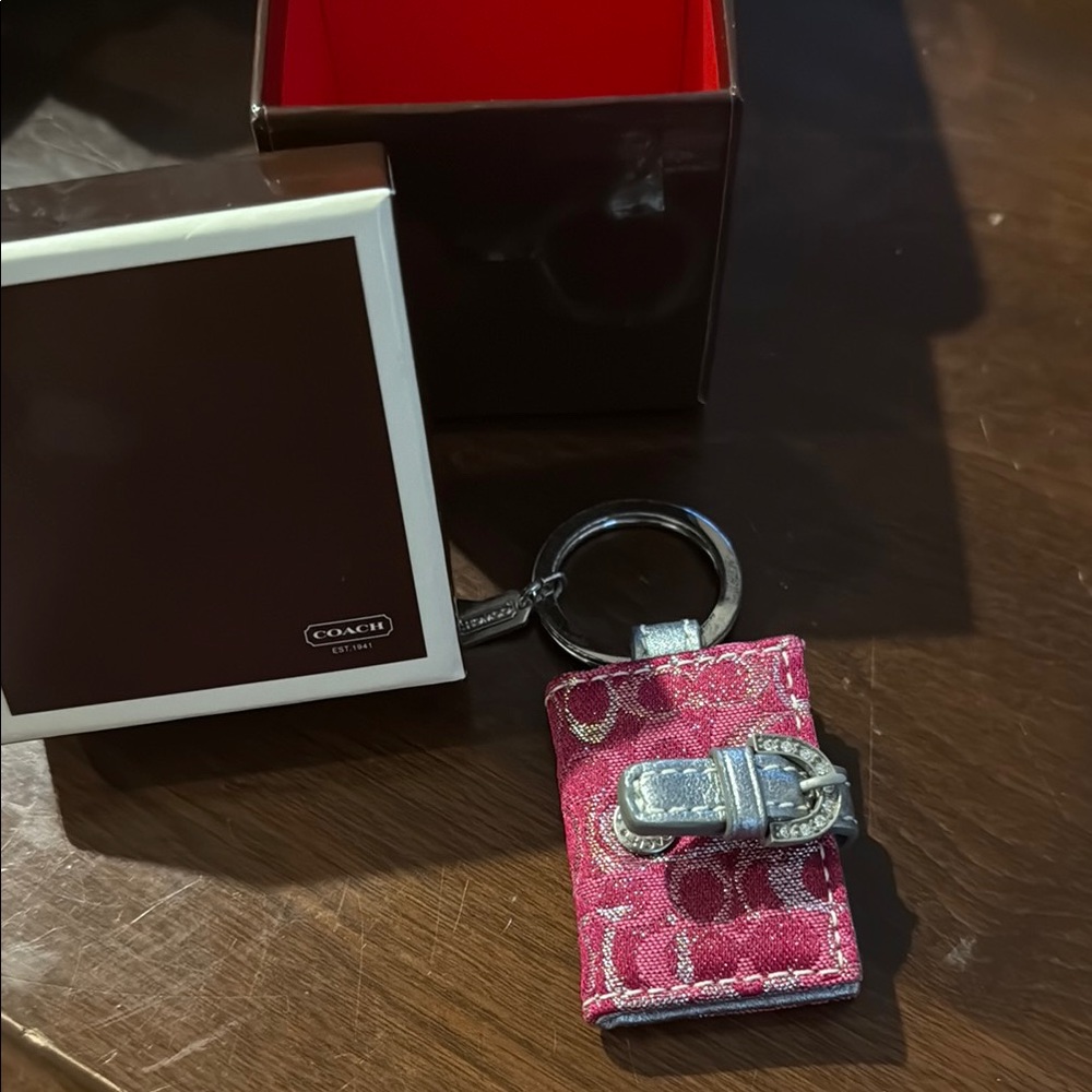 Coach Fuchsia Keychain with mini pink photobook
